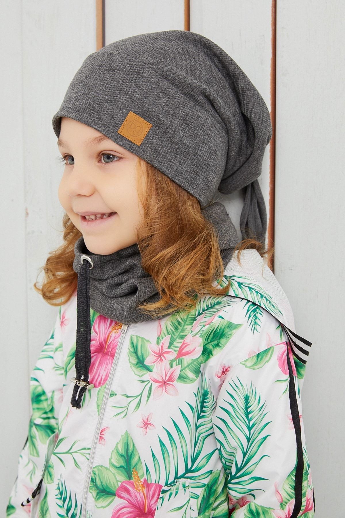Çocuk Unisex Füme Ipli Şapka Bere Boyunluk Takım Rahat %100 Pamuklu Kaşkorse Yerli Üretim