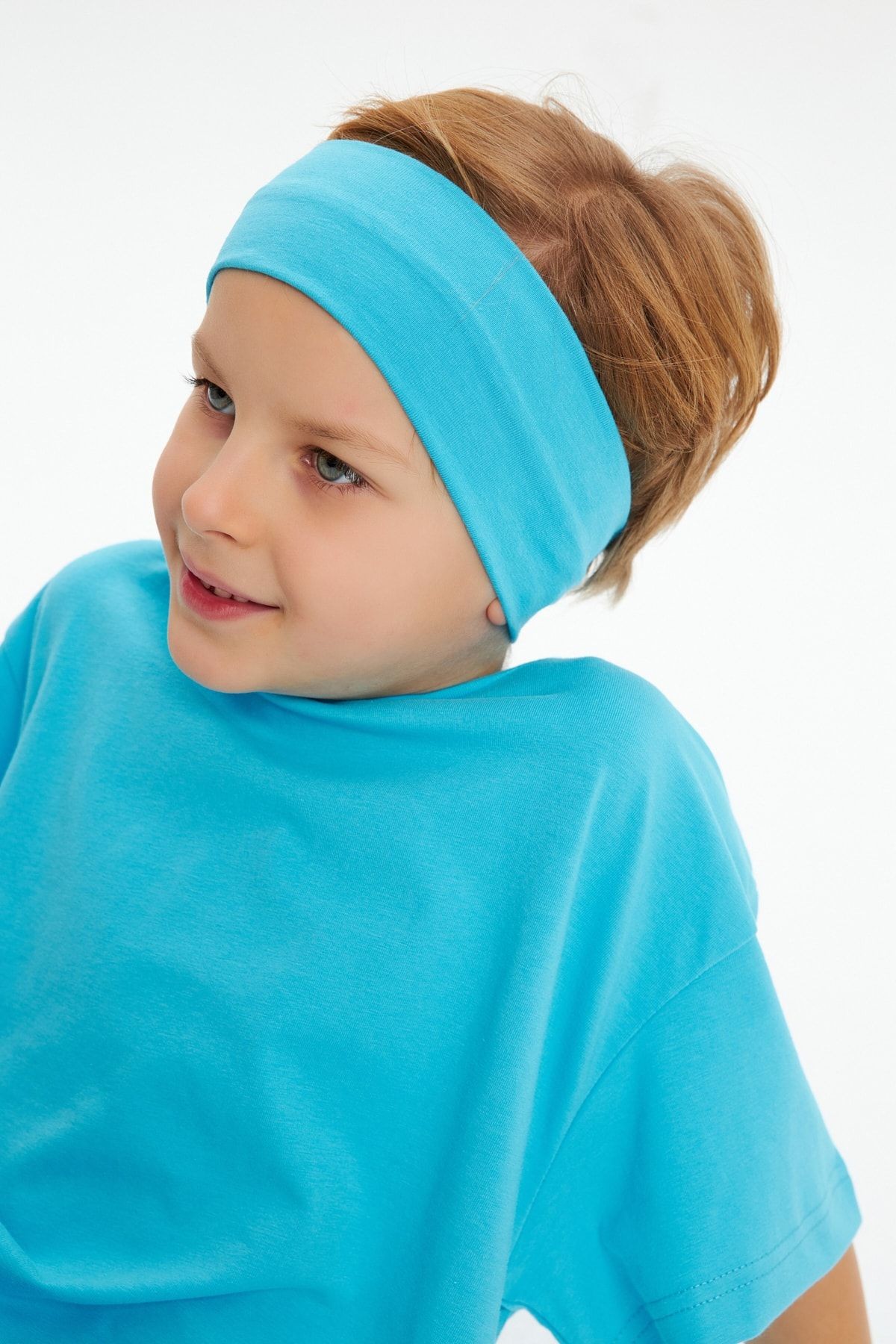 Erkek Çocuk %100 Pamuklu Penye Oversize Aqua T-Shirt Yumuşak Bandana İKİLİ TAKIM Trend Seri1