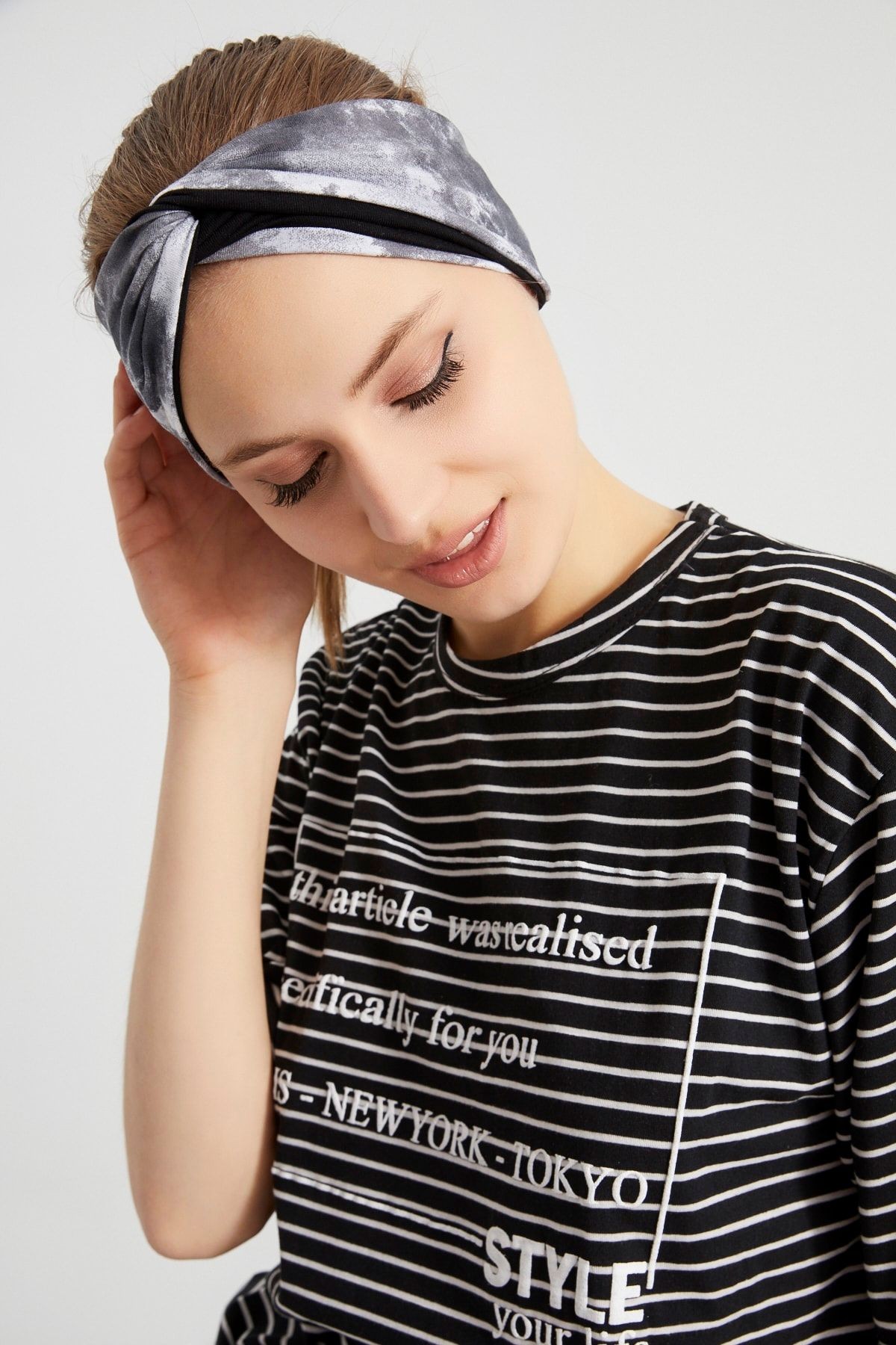 Batik Siyah, Butik Tasarım Kadın Bandana Saç Bandı, Ekstra Yumuşak, Esnek, Doğal, Pamuklu Penye