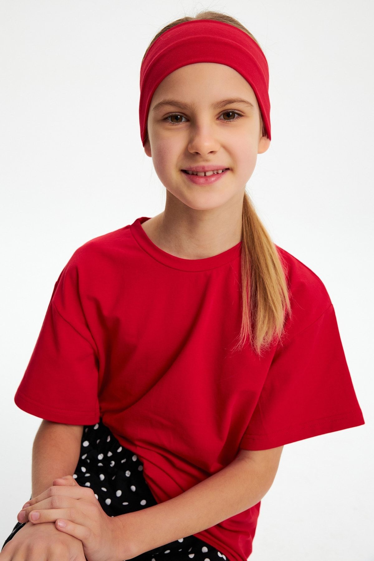 Kız %100 Pamuklu Penye Şort T-shirt Bandana 3^lü Alt Üst Takım -spor Rahat Koleksiyon 4