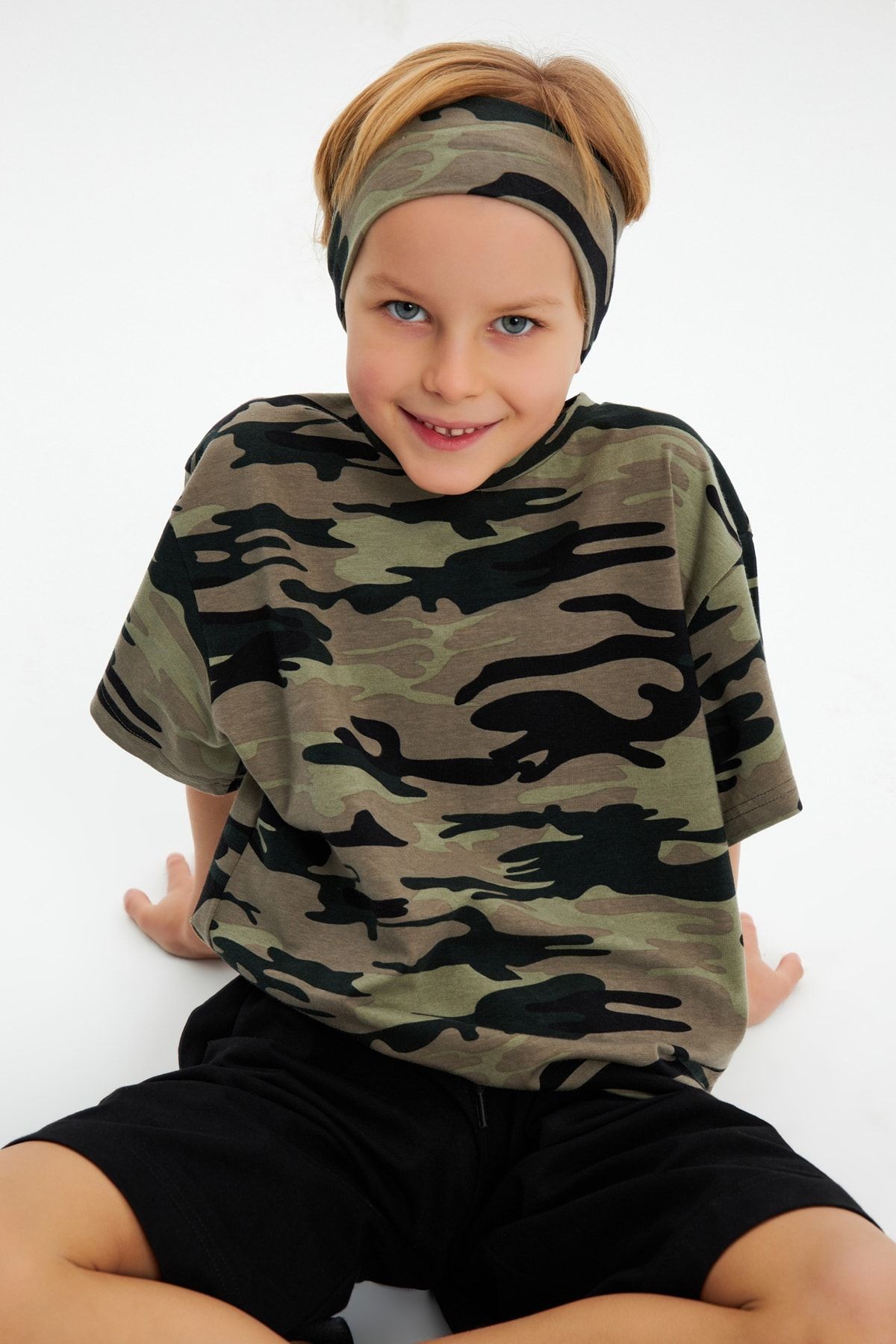 Erkek Çocuk %100 Pamuklu Penye Oversize T-Shirt Yumuşak Bandana İKİLİ TAKIM Trend Seri 2