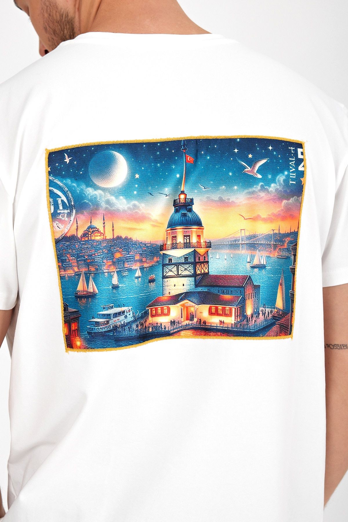 Erkek Yapay Zeka Tasarım Sırt Aplike Özel Baskılı %100 Pamuklu Penye Regular Fit T-shirt (kızkulesi)