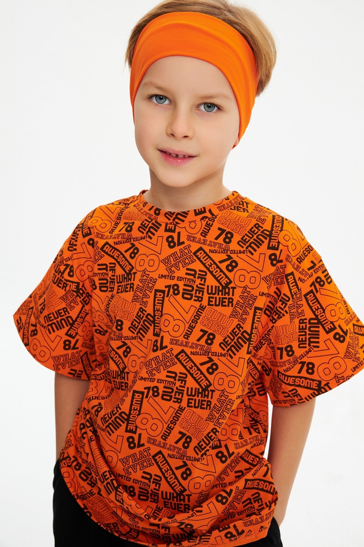 Erkek Çocuk Kısa Kollu Desenli Bisiklet Yaka Terletmez, Yumuşak Rahat %100 Pamuklu Penye T-shirt