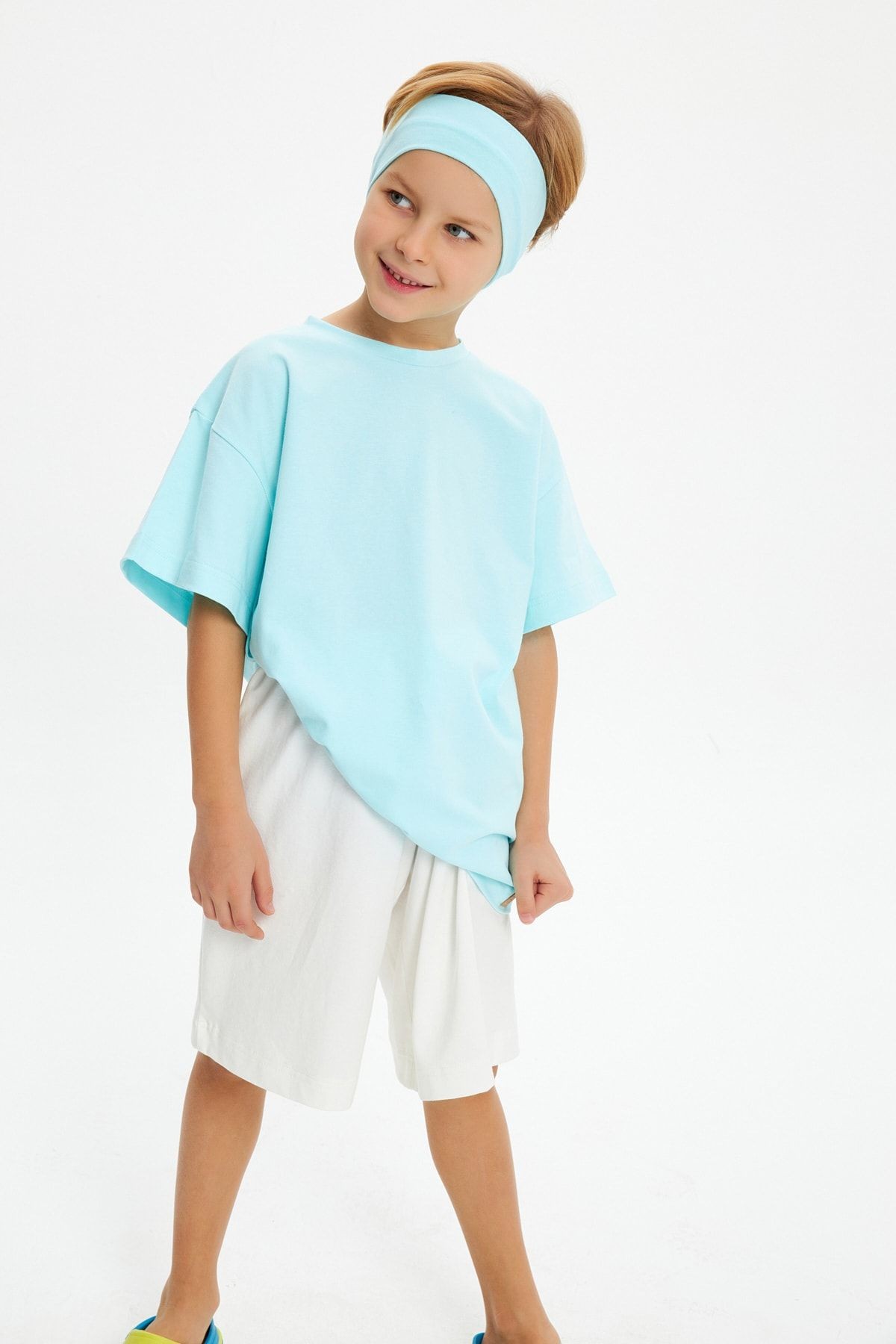 Erkek %100 Pamuklu Penye Şort T-Shirt Bandana 3'lü Alt Üst Takım Spor Rahat Koleksiyon 5