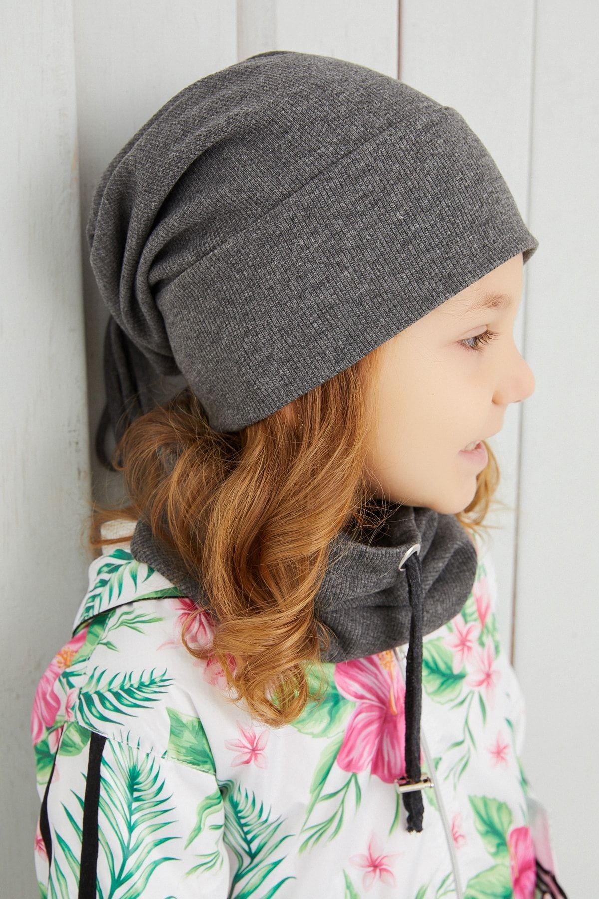 Çocuk Unisex Füme Ipli Şapka Bere Boyunluk Takım Rahat %100 Pamuklu Kaşkorse Yerli Üretim