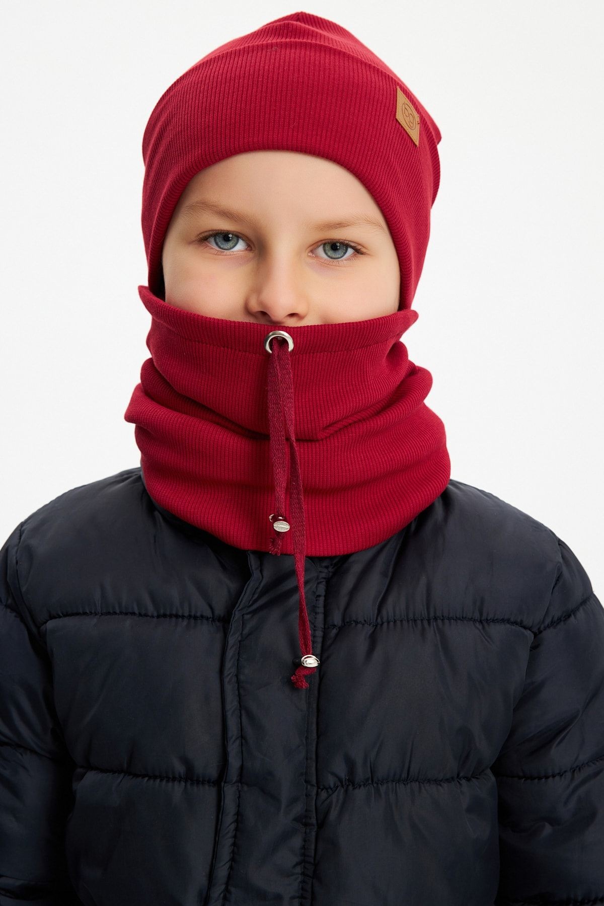Erkek Bebek Çocuk Trend Style Şapka Bere Boyunluk Takım Rahat %100 Pamuklu Kaşkorse