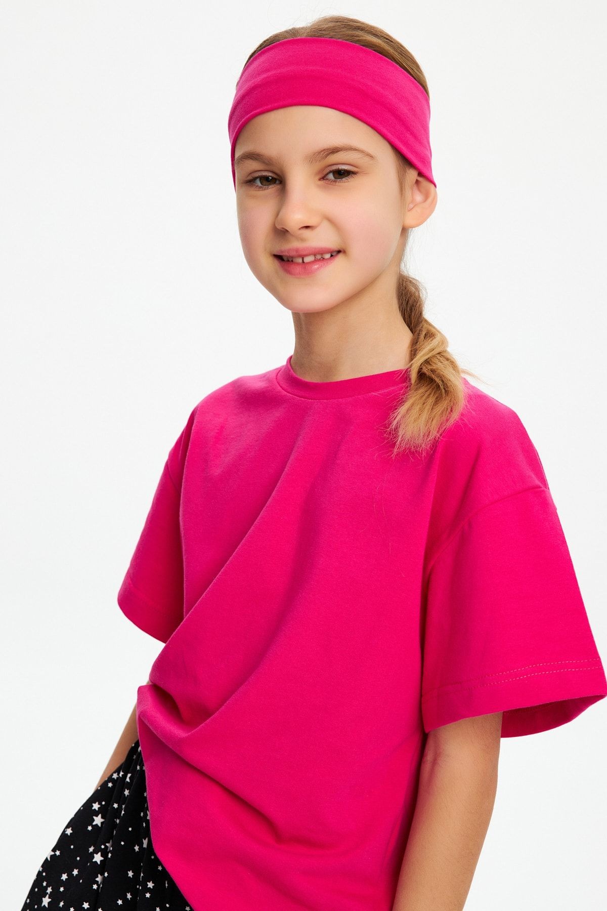 Kız %100 Pamuklu Penye Şort T-shirt Bandana 3^lü Alt Üst Takım -spor Rahat Koleksiyon 2