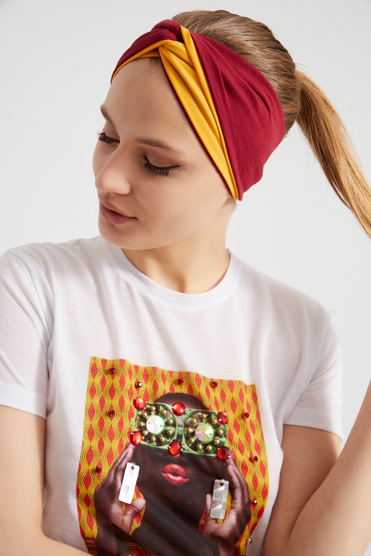 Butik Tasarım Kadın Bandana Saç Bandı, Ekstra Yumuşak, Esnek, Doğal, Pamuklu Penye