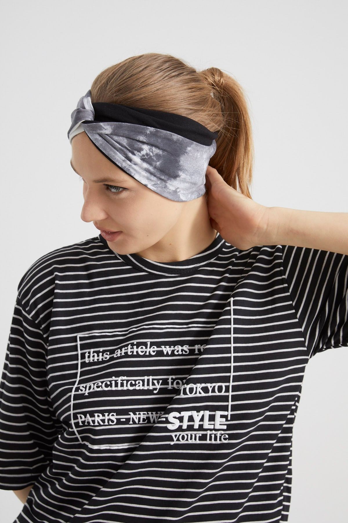 Batik Siyah, Butik Tasarım Kadın Bandana Saç Bandı, Ekstra Yumuşak, Esnek, Doğal, Pamuklu Penye