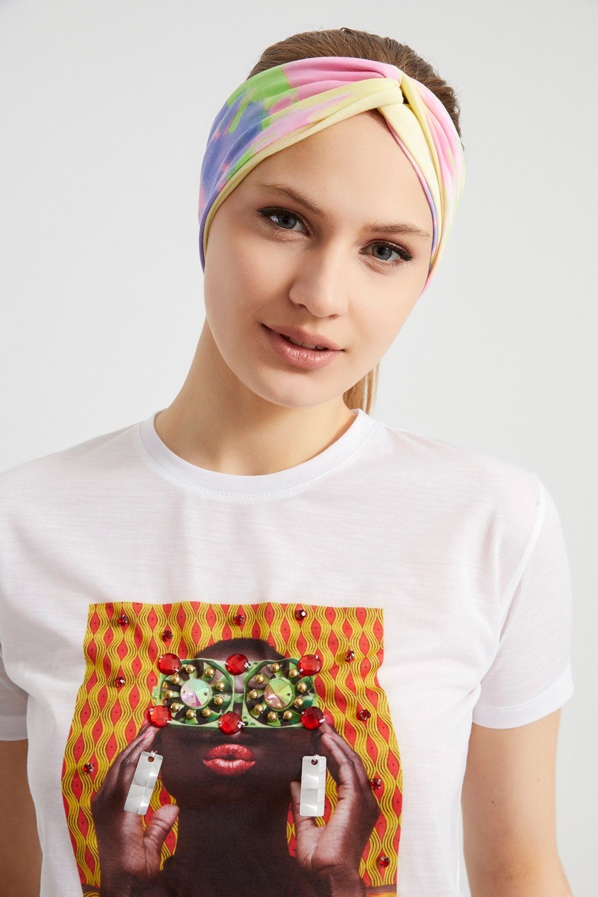 Batik Gökkuşağı, Butik Tasarım Kadın Bandana Saç Bandı, Ekstra Yumuşak, Esnek, Doğal, Pamuklu Penye