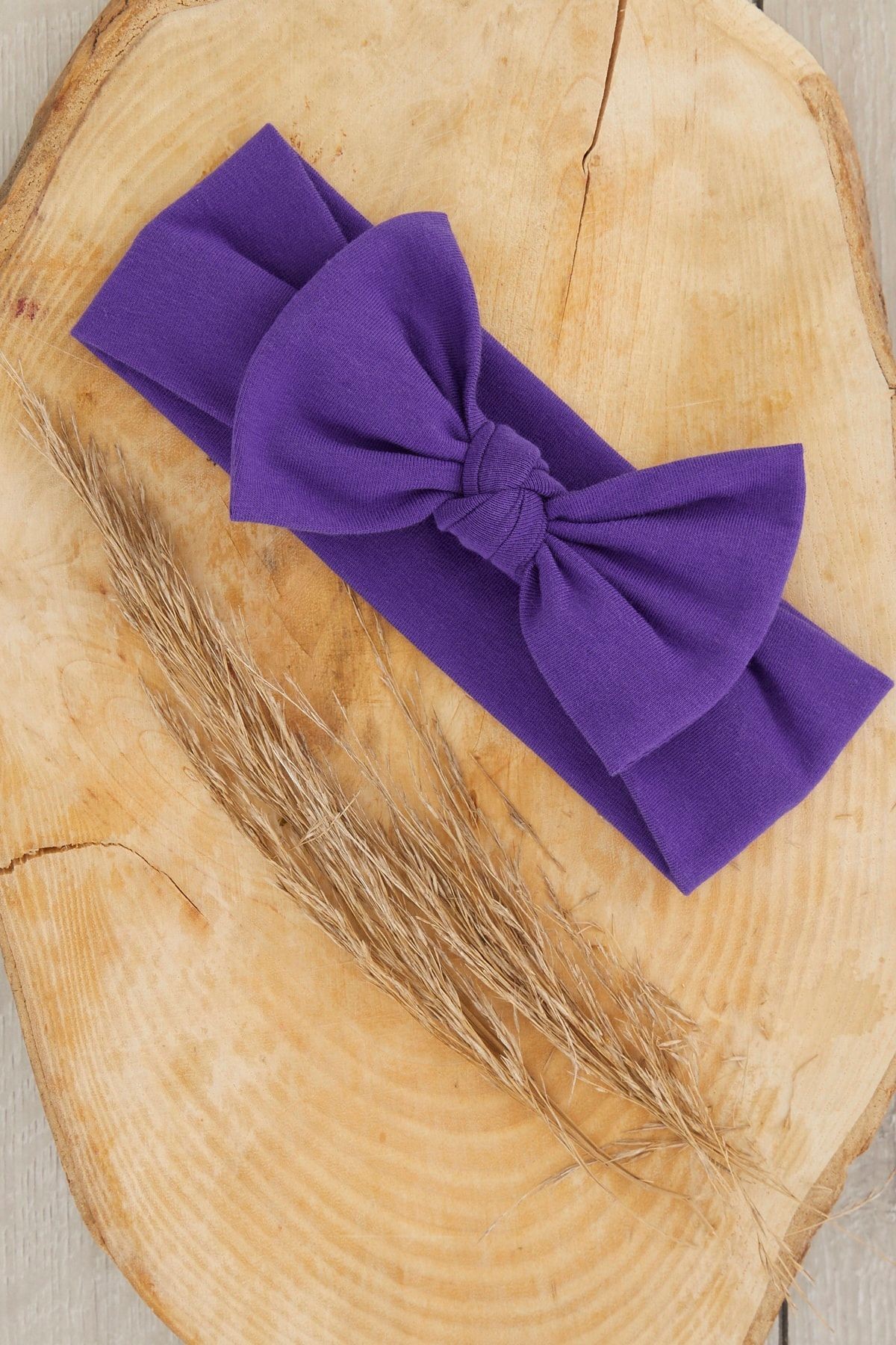 El Yapımı Yumuşak Fiyonk Bağlamalı Doğal Pamuklu Penye Ikili Bebek Çocuk Kız Bandana Mor Lila