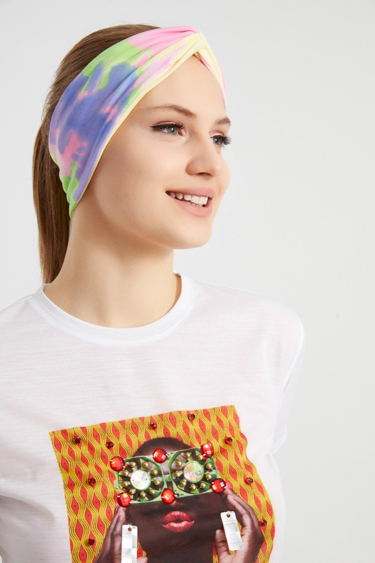 Batik Gökkuşağı, Butik Tasarım Kadın Bandana Saç Bandı, Ekstra Yumuşak, Esnek, Doğal, Pamuklu Penye