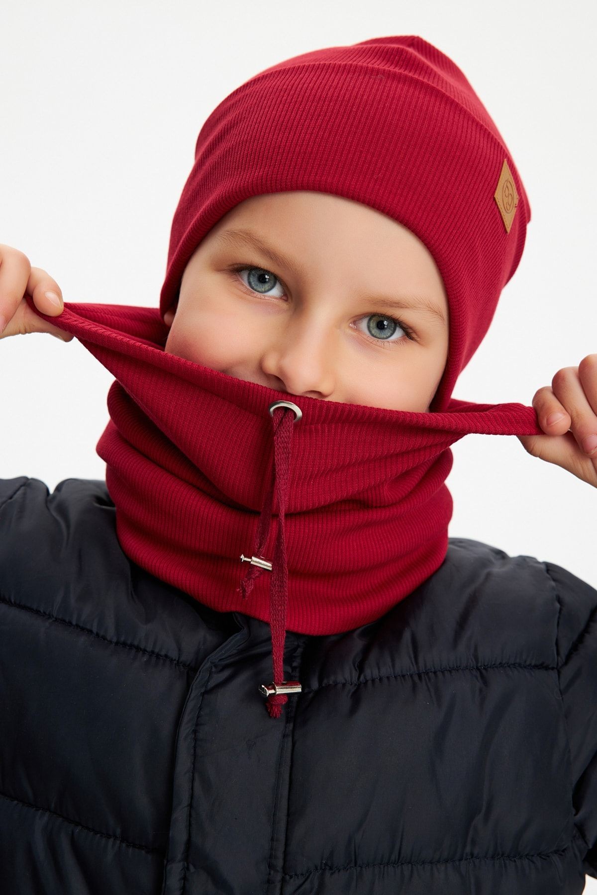 Erkek Bebek Çocuk Trend Style Şapka Bere Boyunluk Takım Rahat %100 Pamuklu Kaşkorse