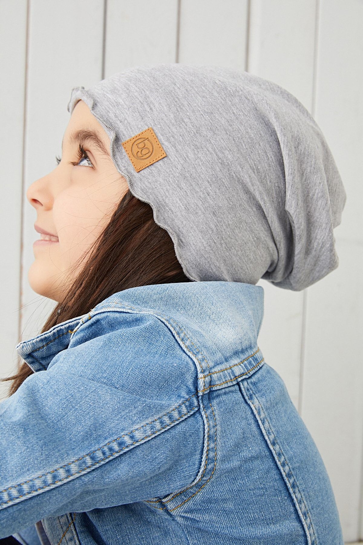 Gri Kız Çocuk Bebek Bere Boyunluk Set Yumuşak %100 Pamuklu Penye Trend Seri
