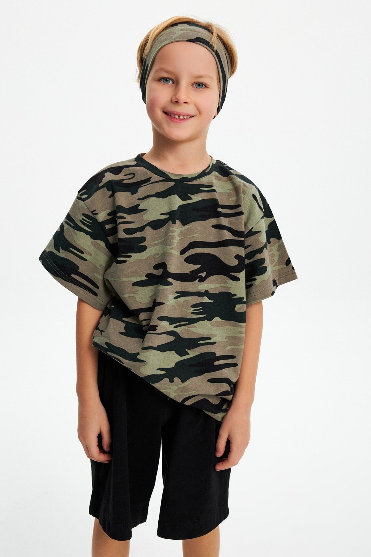 Erkek Çocuk %100 Pamuklu Penye Oversize T-Shirt Yumuşak Bandana İKİLİ TAKIM Trend Seri 2