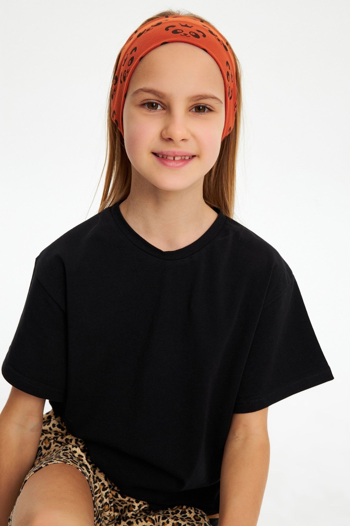 Kız %100 Pamuklu Penye Şort T-shirt Bandana 3^lü Alt Üst Takım