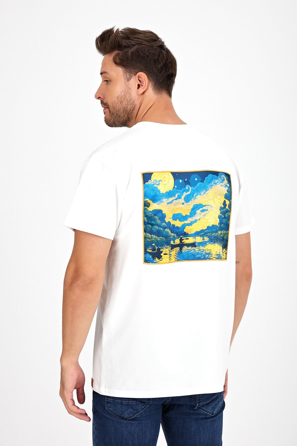 Erkek Yapay Zeka Tasarım Sırt Aplike Özel Baskılı %100 Pamuklu Penye Regular Fit T-shirt (vankogh)