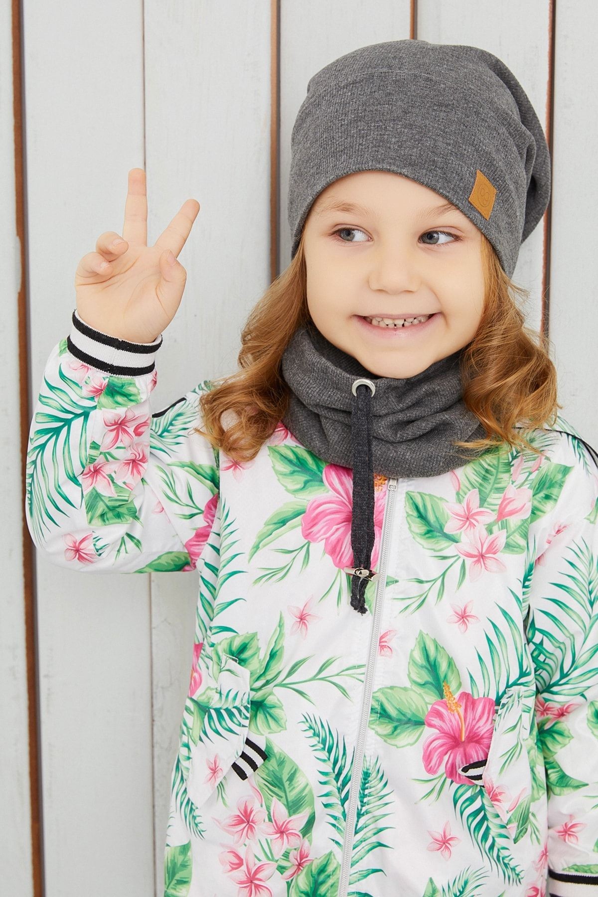 Çocuk Unisex Füme Ipli Şapka Bere Boyunluk Takım Rahat %100 Pamuklu Kaşkorse Yerli Üretim