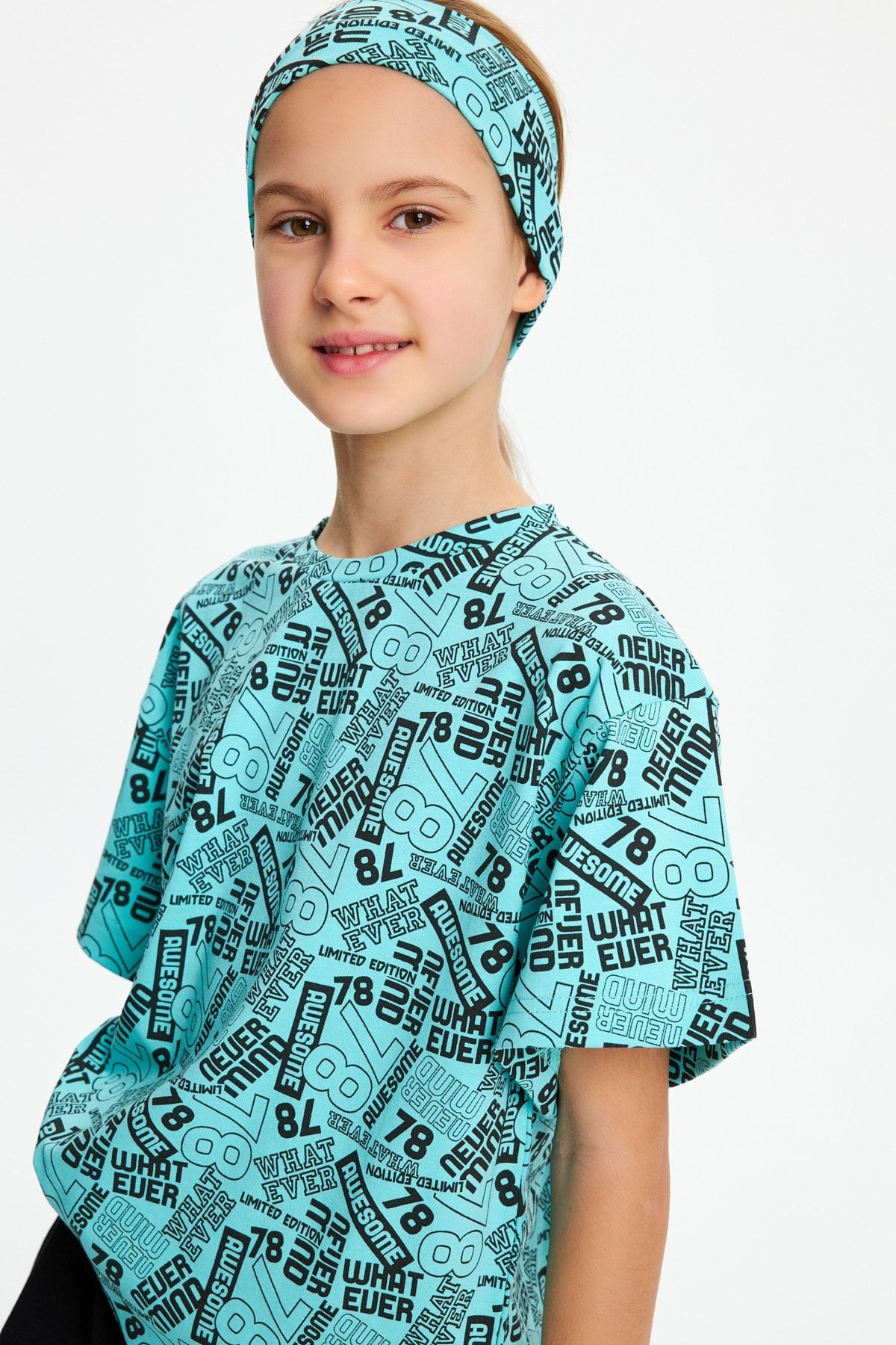 Kız Çocuk Kısa Kollu Desenli Bisiklet Yaka Terletmez Yumuşak Rahat %100 Pamuklu Penye T-shirt