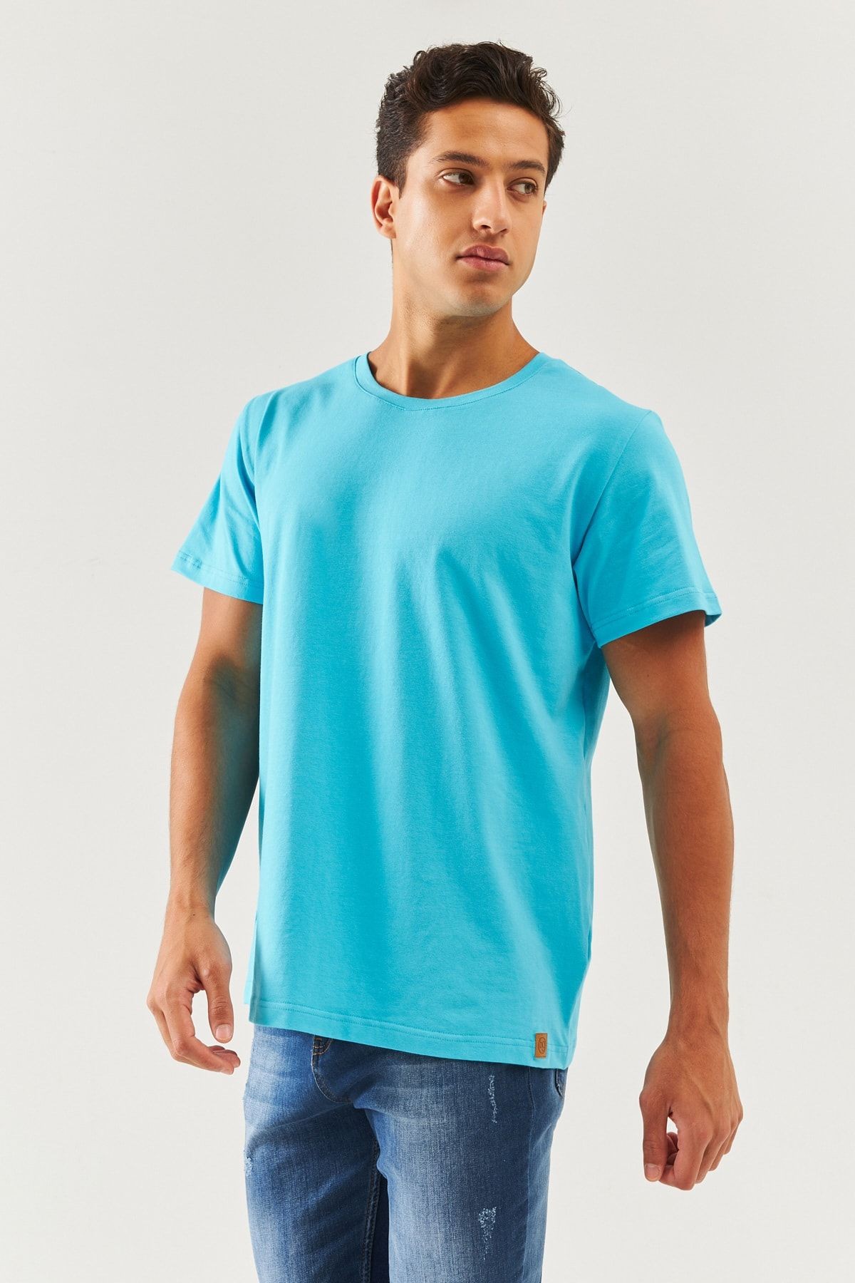 Aqua Oversize Rahat %100 Pamuklu Penye Bisiklet Yaka Kısa Kol Basic T-shirt