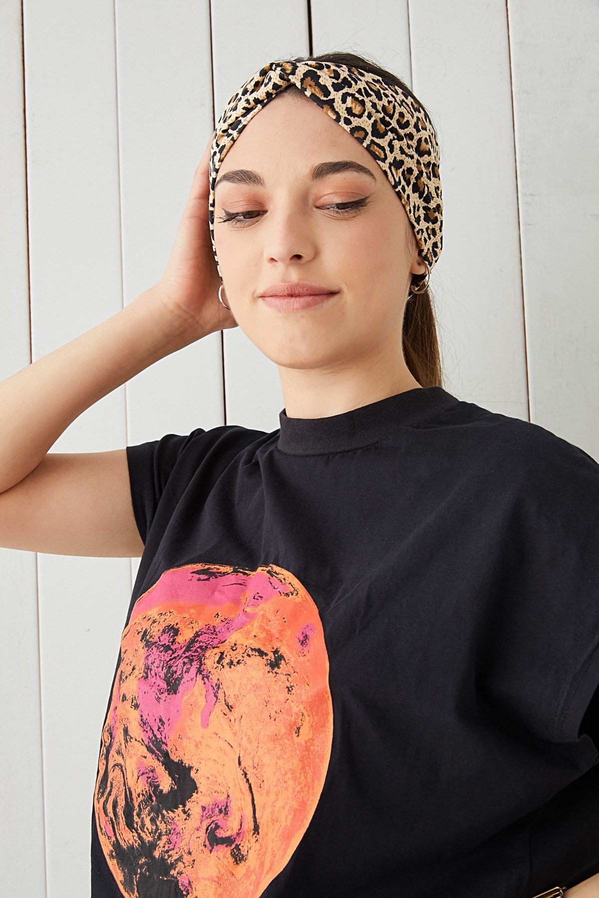 Eşşiz Leopar Desenli Bandana Saç Bandı Ekstra Yumuşak Esnek Doğal Pamuklu Penye