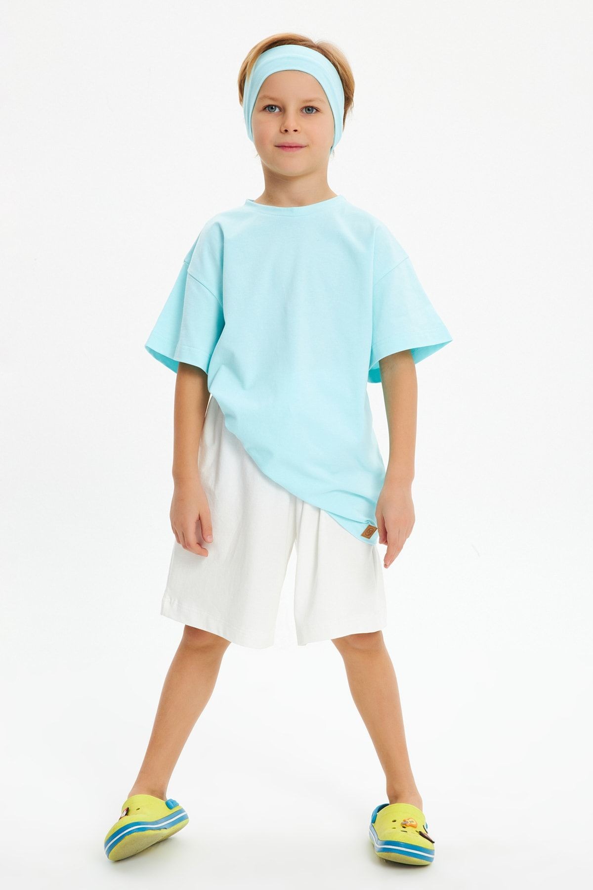 Erkek %100 Pamuklu Penye Şort T-Shirt Bandana 3'lü Alt Üst Takım Spor Rahat Koleksiyon 5