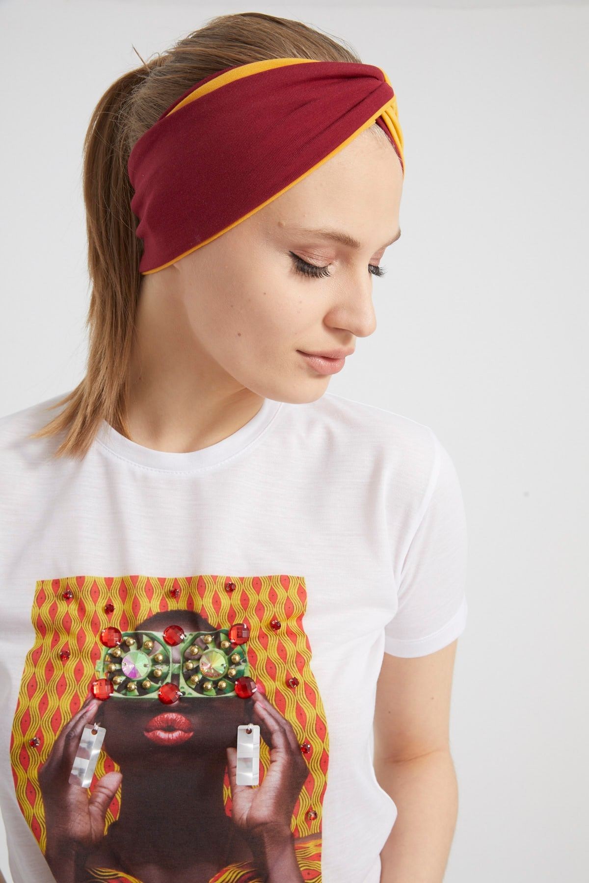 Butik Tasarım Kadın Bandana Saç Bandı, Ekstra Yumuşak, Esnek, Doğal, Pamuklu Penye