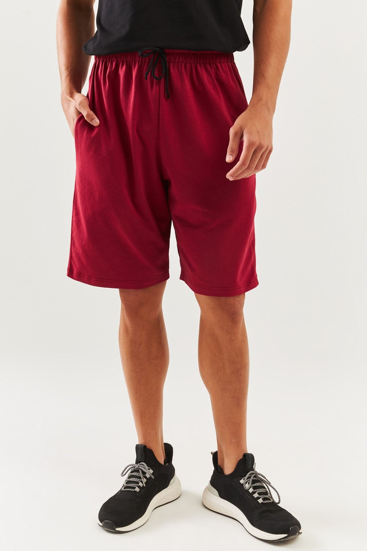 Bordo Rahat %100 Pamuklu Penye Bağcıklı Cepli Kısa Trendy Erkek Şort