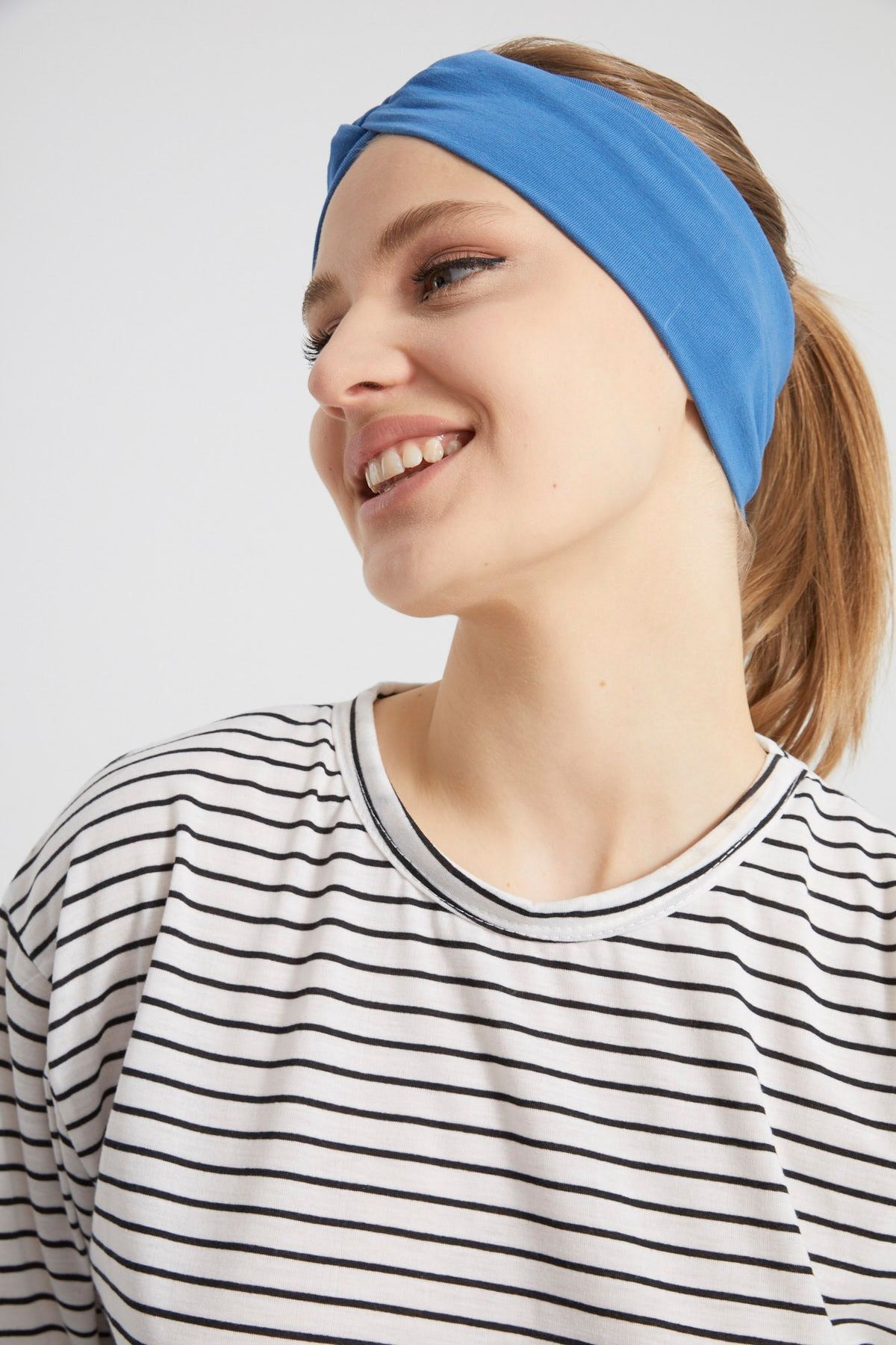 Derin Mavi, Butik Tasarım Kadın Bandana Saç Bandı, Ekstra Yumuşak, Esnek, Doğal, Pamuklu Penye