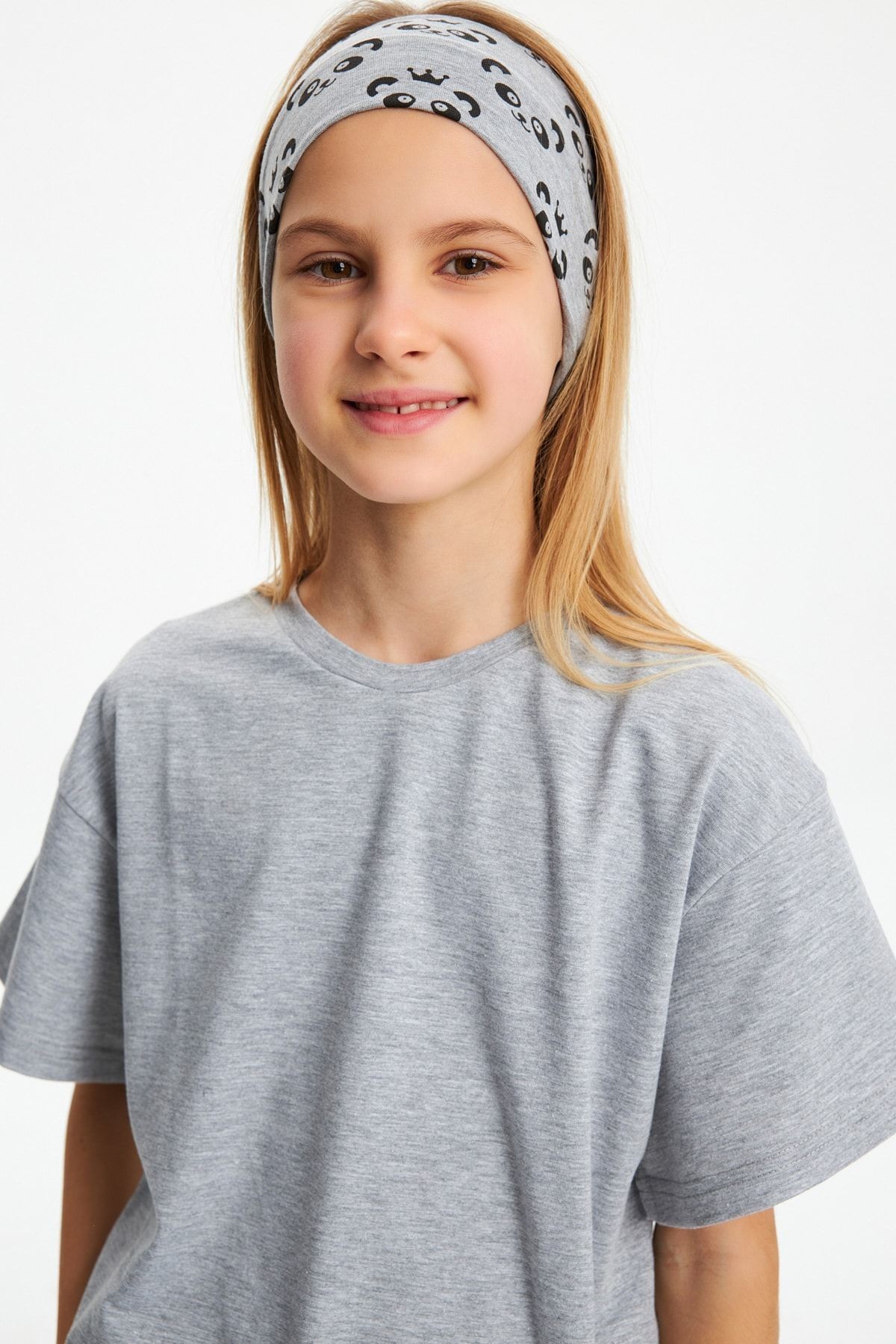 Kız Pamuklu Penye, Kaymaz, Terletmez, Ultra Hafif, Esnek Panda Desenli Saç Bandı Bandana