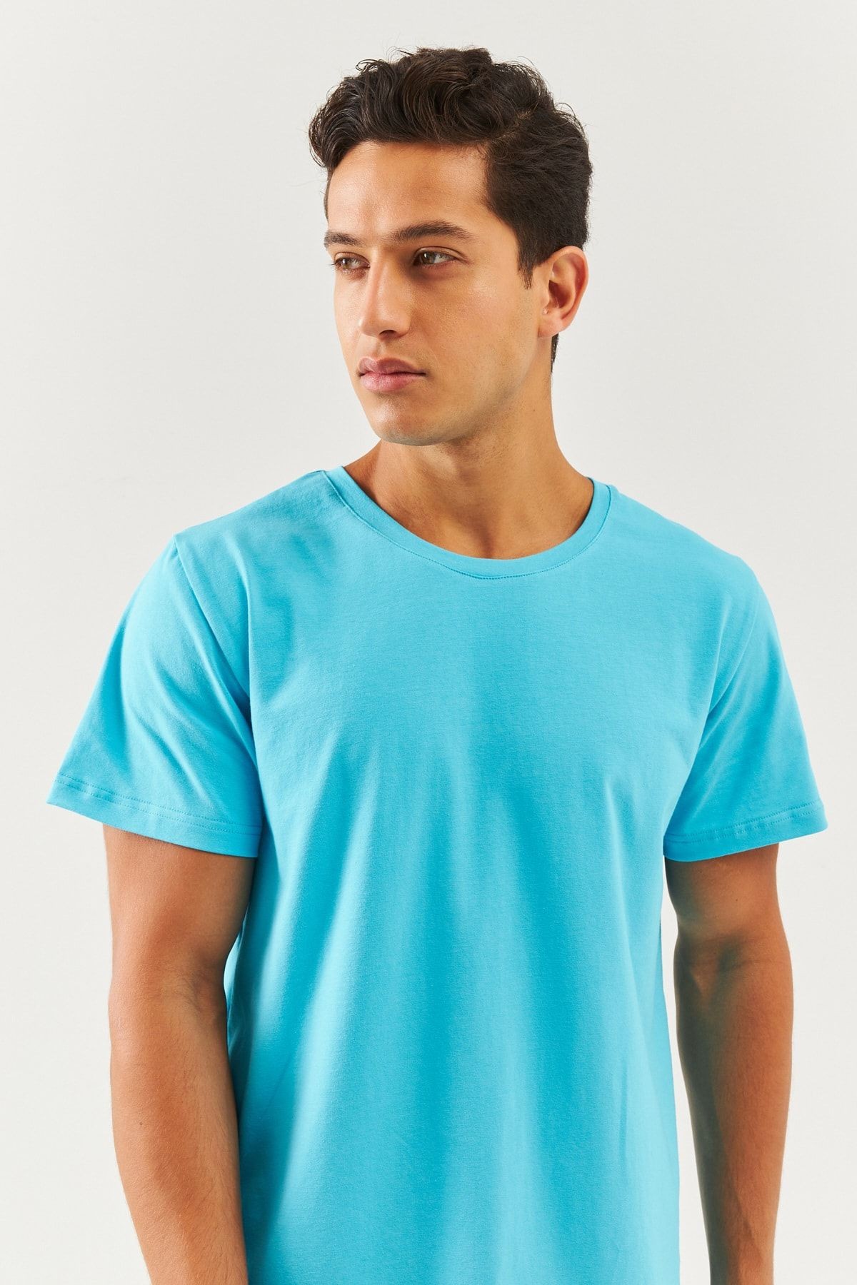 Aqua Oversize Rahat %100 Pamuklu Penye Bisiklet Yaka Kısa Kol Basic T-shirt