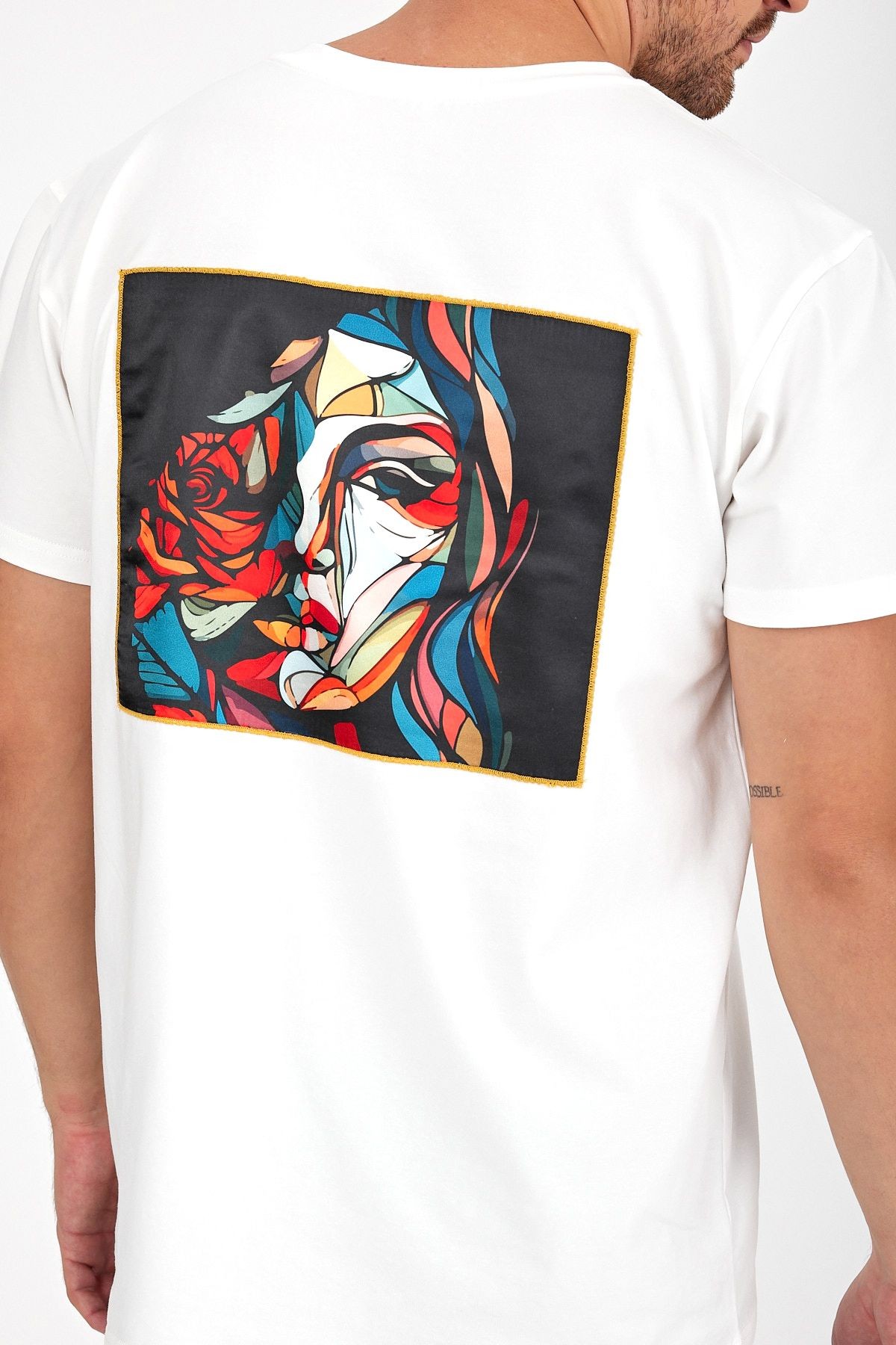 Erkek Yapay Zeka Tasarım Sırt Aplike Özel Baskılı %100 Pamuklu Penye Regular Fit T-shirt (pikasso2)