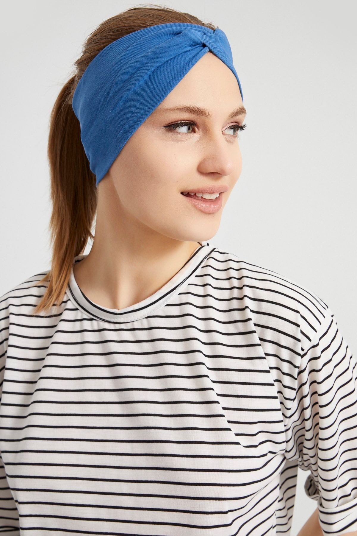 Derin Mavi, Butik Tasarım Kadın Bandana Saç Bandı, Ekstra Yumuşak, Esnek, Doğal, Pamuklu Penye