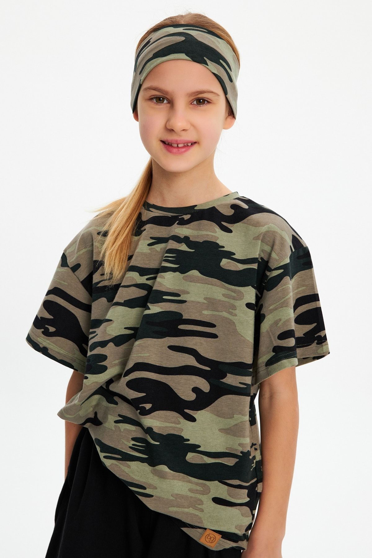 Kız  Pamuklu Penye T-shirt Bandana 2li Takım