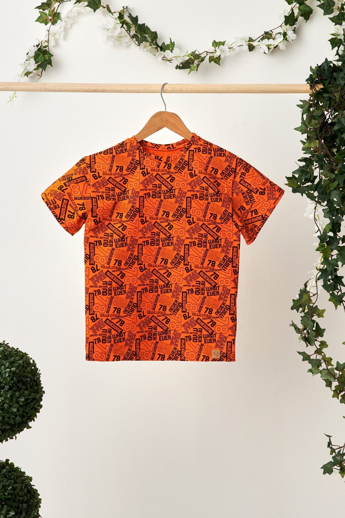Erkek Çocuk Kısa Kollu Desenli Bisiklet Yaka Terletmez, Yumuşak Rahat %100 Pamuklu Penye T-shirt
