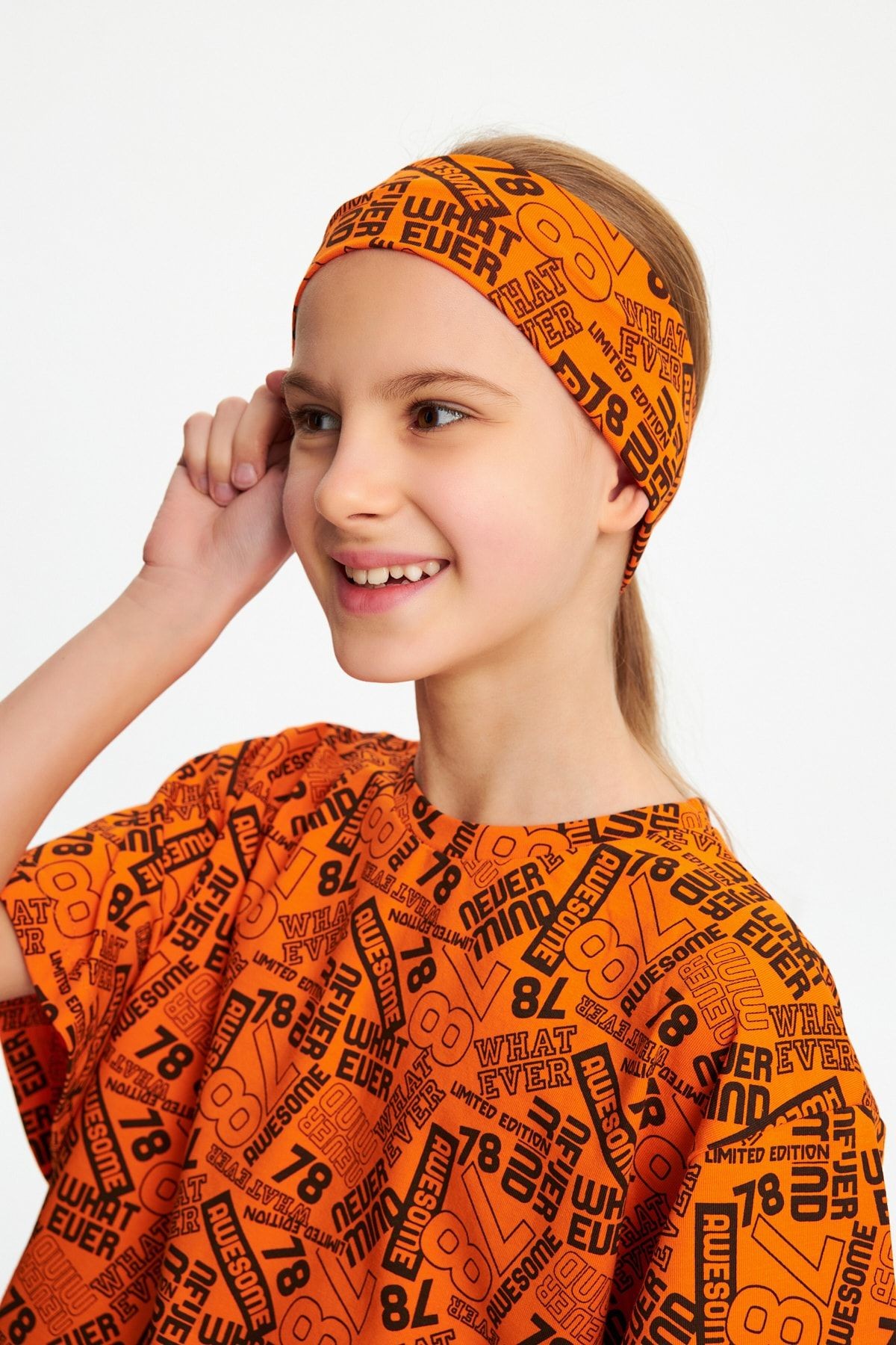 Kız %100 Pamuklu Penye Şort T-shirt Bandana 3'lü Alt Üst Takım Spor Rahat Koleksiyon 6