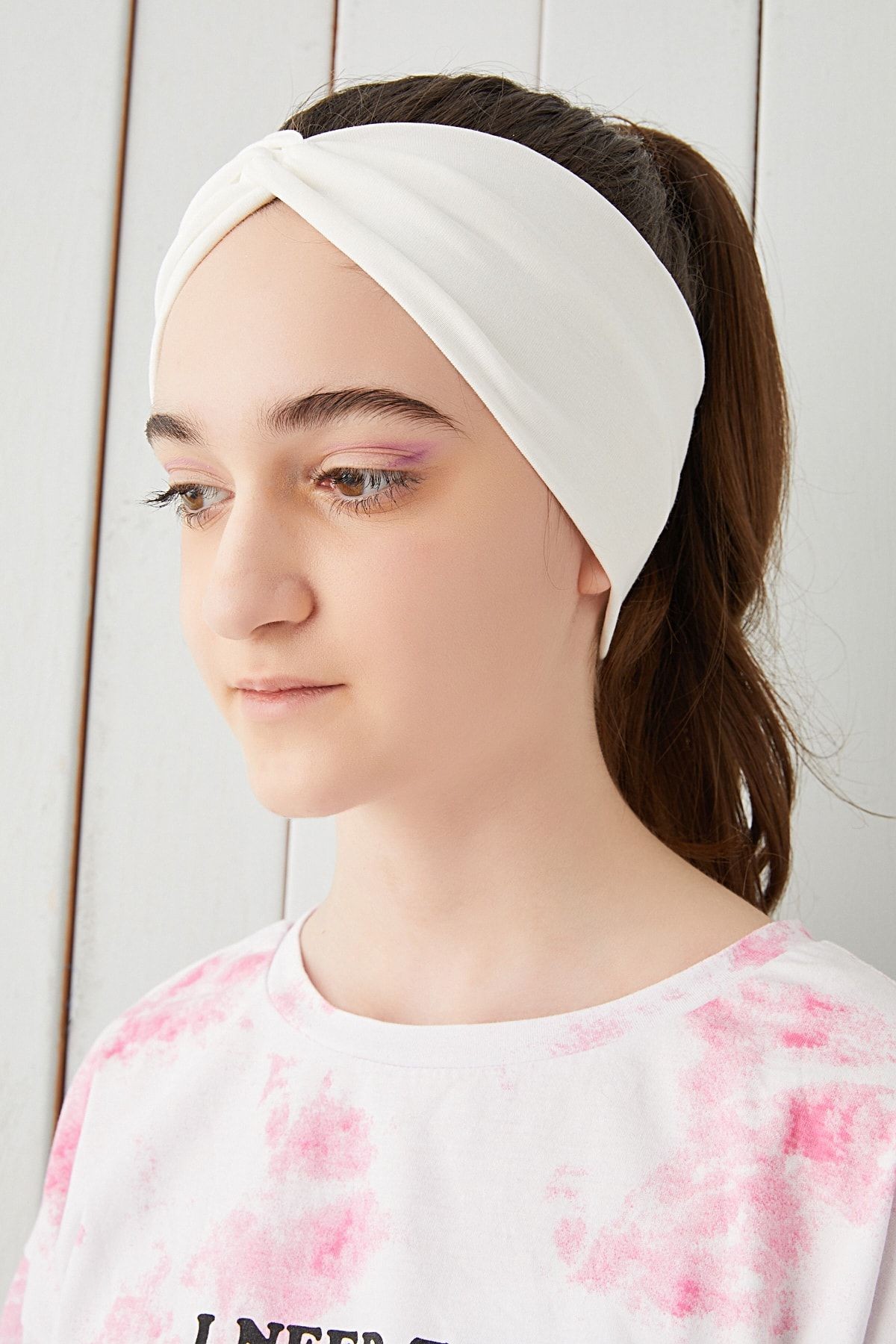 Beyaz Çocuk Genç Bandana Saç Bandı Ekstra Yumuşak Esnek Doğal %100 Pamuklu Penye