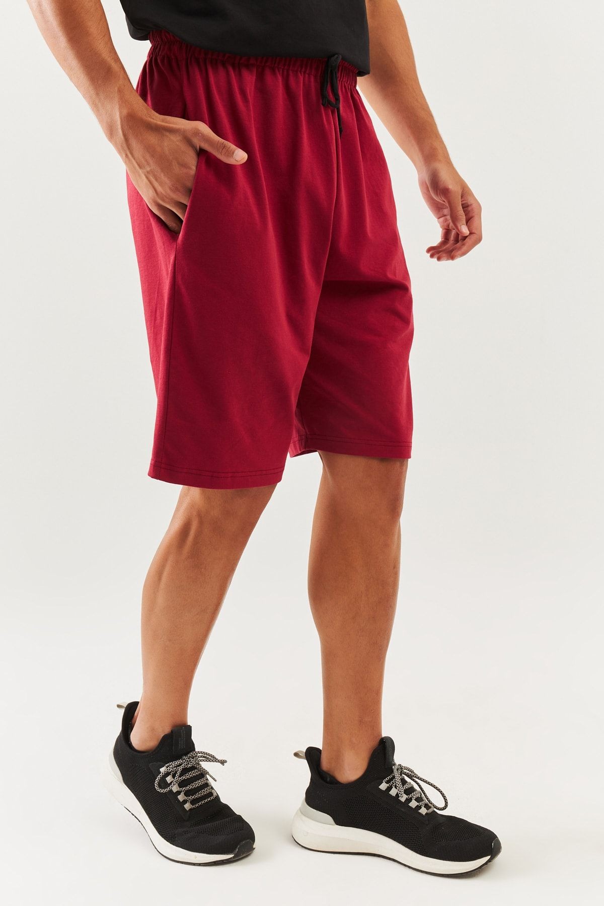 Bordo Rahat %100 Pamuklu Penye Bağcıklı Cepli Kısa Trendy Erkek Şort