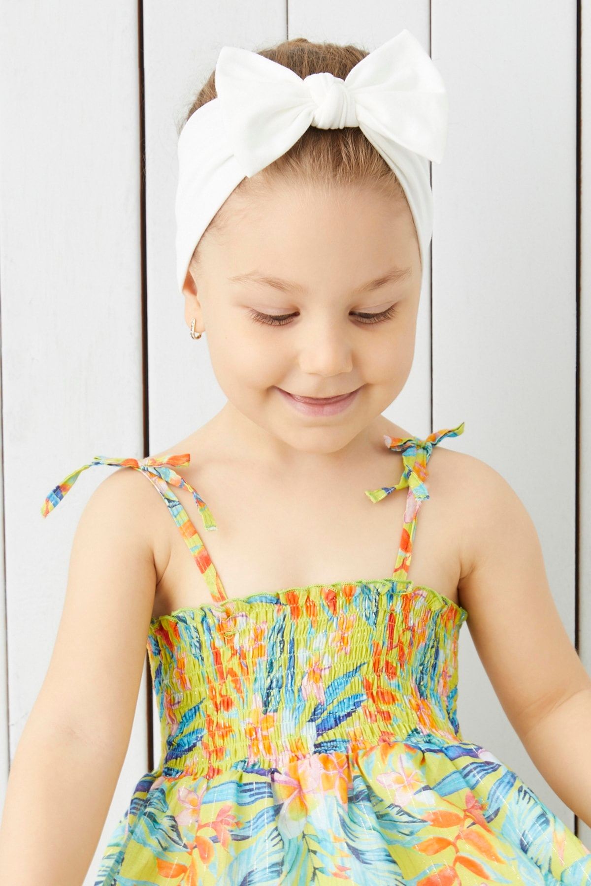 El Yapımı Yumuşak Fiyonk Bağlamalı Doğal Pamuklu Penye 2'li Bebek Çocuk Kız Bandana Beyaz Turuncu