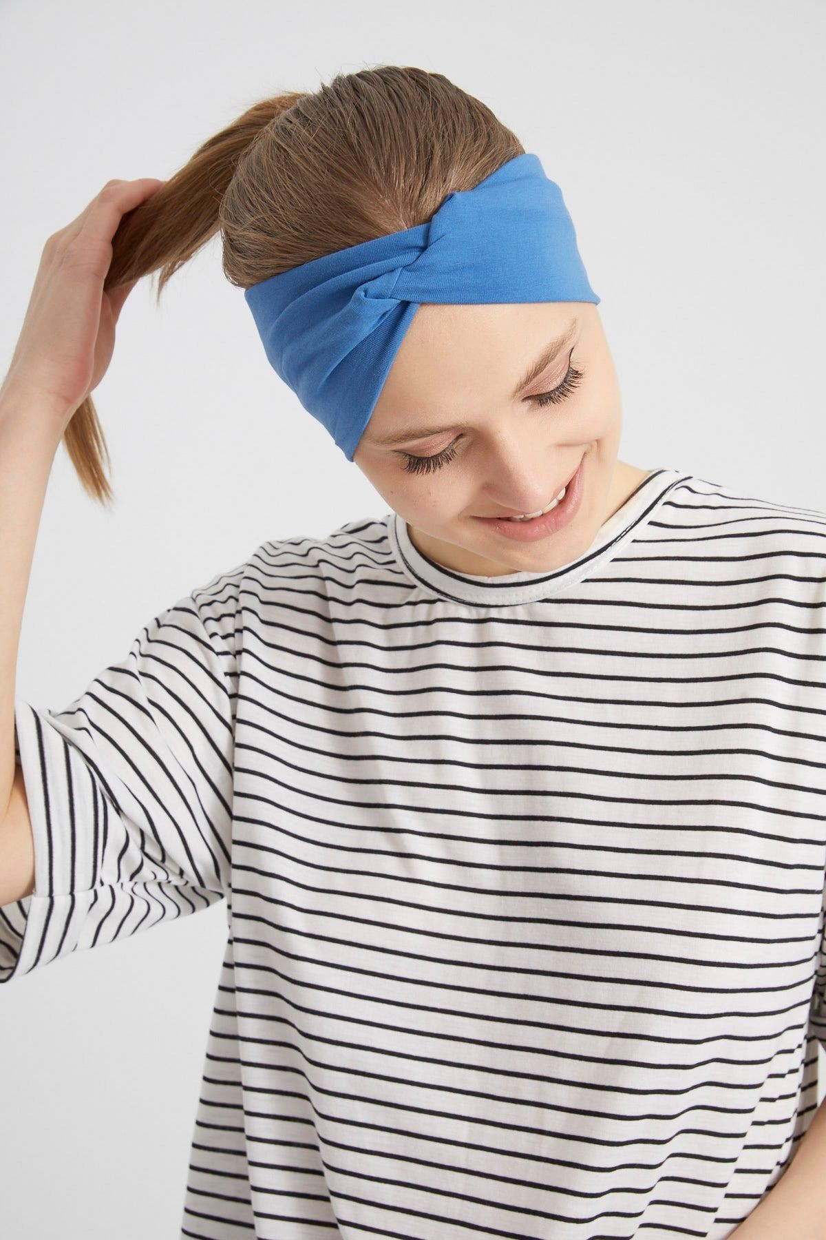 Derin Mavi, Butik Tasarım Kadın Bandana Saç Bandı, Ekstra Yumuşak, Esnek, Doğal, Pamuklu Penye