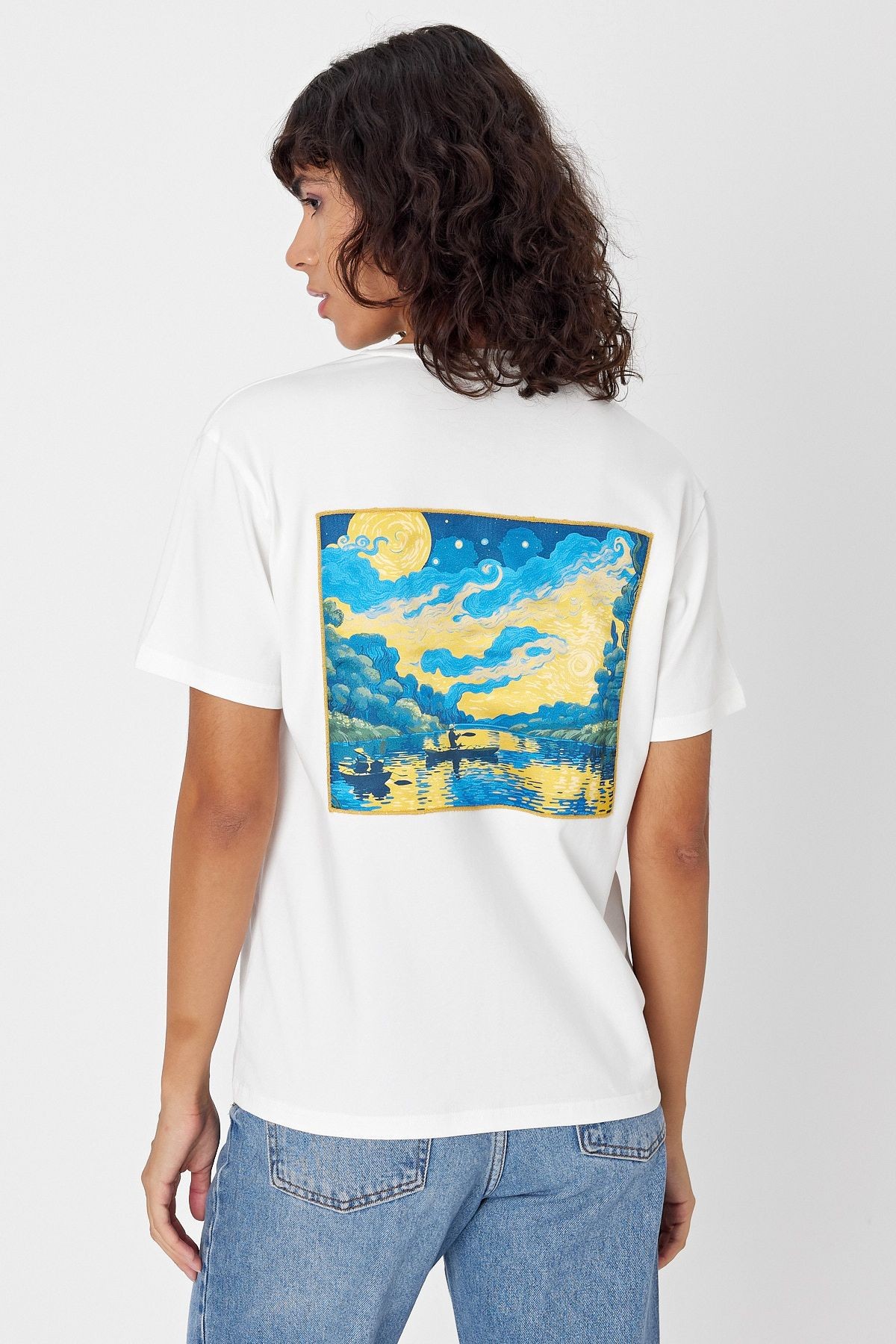 Yapay Zeka Tasarım Sırt Aplike Özel Baskılı %100 Pamuklu Penye Regular Fit T-shirt (vangogh)