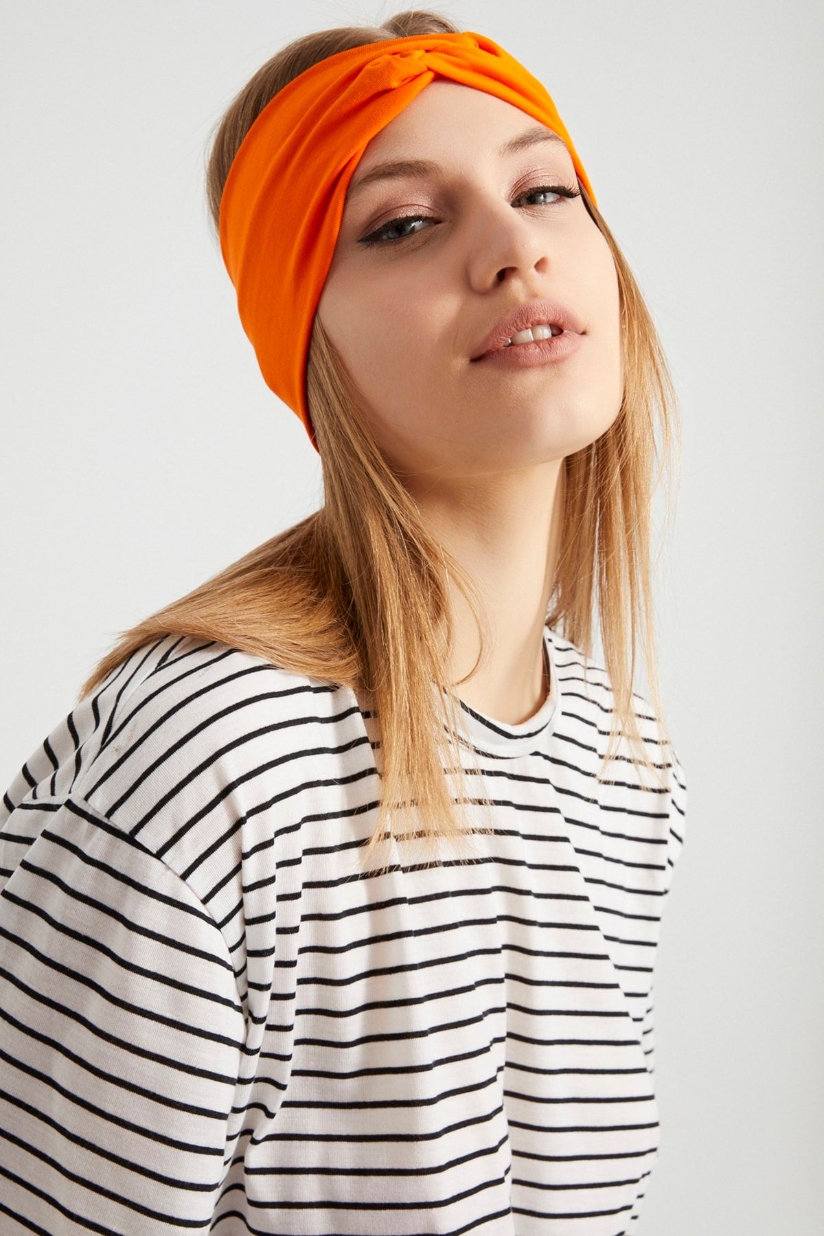 Stil Turuncu, Butik Tasarım Kadın Bandana Saç Bandı, Ekstra Yumuşak, Esnek, Doğal, Pamuklu Penye