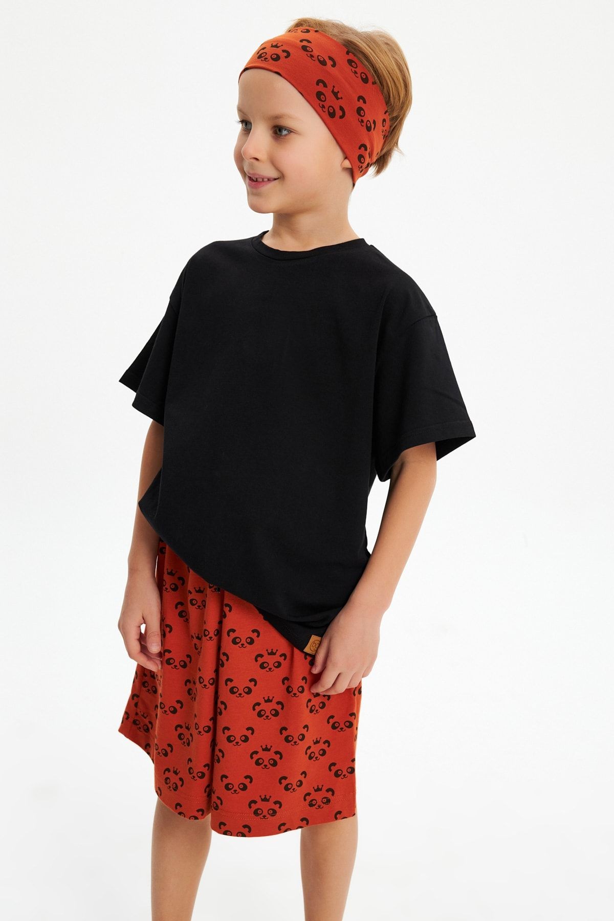 Erkek %100 Pamuklu Penye Şort T-Shirt Bandana 3^lü Alt Üst Takım -Spor Rahat Koleksiyon 10