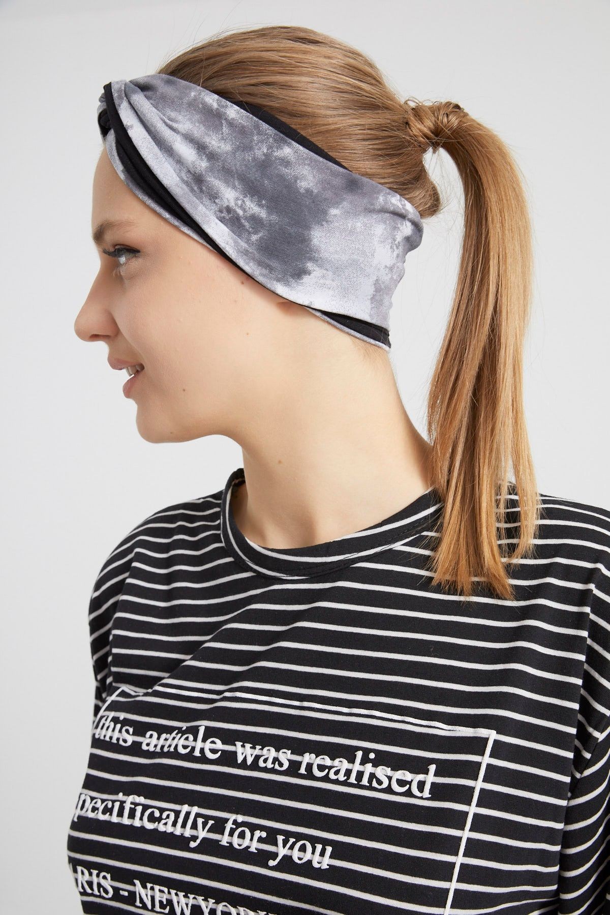 Batik Siyah, Butik Tasarım Kadın Bandana Saç Bandı, Ekstra Yumuşak, Esnek, Doğal, Pamuklu Penye