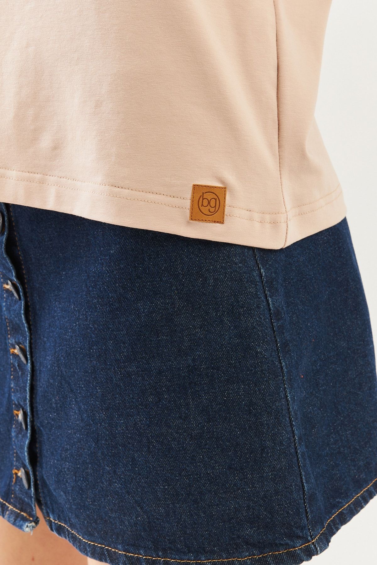 Açık Kahve Oversize Rahat %100 Pamuklu Penye Bisiklet Yaka Kısa Kol Basic T-shirt