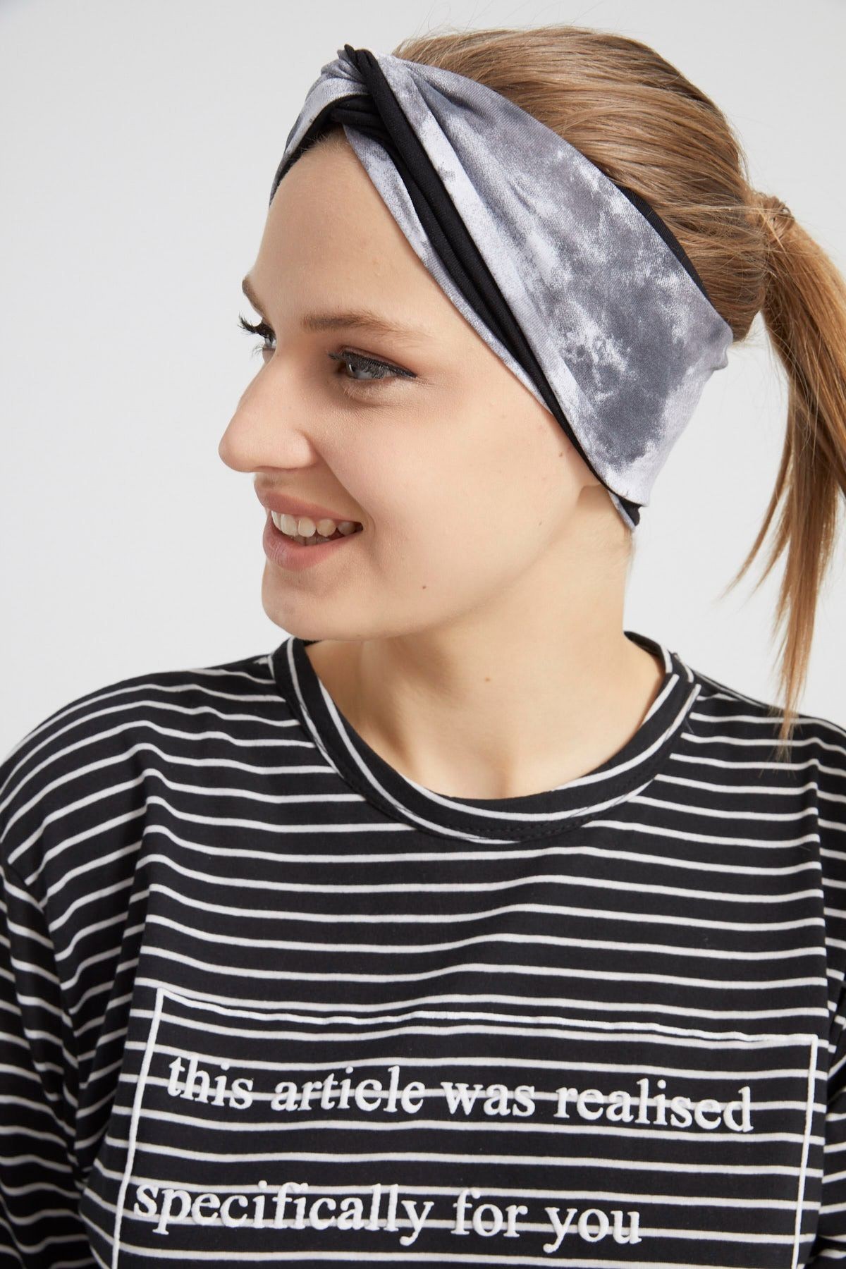 Batik Siyah, Butik Tasarım Kadın Bandana Saç Bandı, Ekstra Yumuşak, Esnek, Doğal, Pamuklu Penye