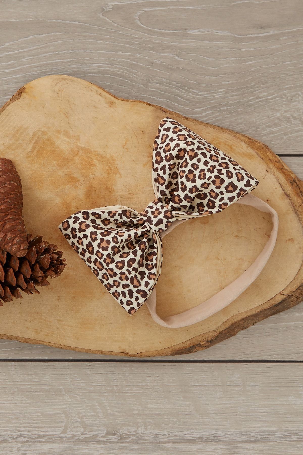 El Yapımı Büyük Fiyonk Doğal Pamuklu Bebek Çocuk Kız Saç Bandı Cool Leopar