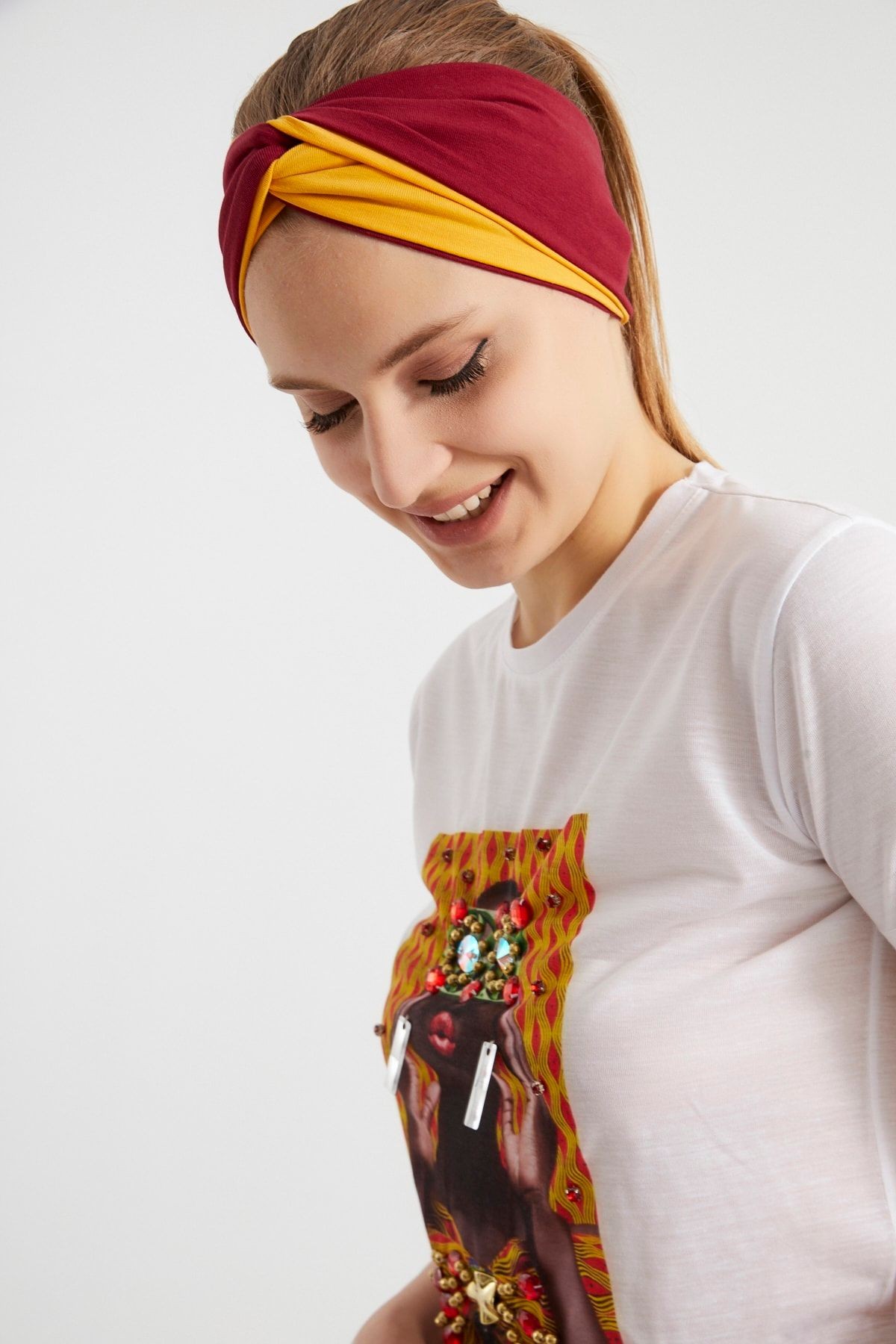 Butik Tasarım Kadın Bandana Saç Bandı, Ekstra Yumuşak, Esnek, Doğal, Pamuklu Penye