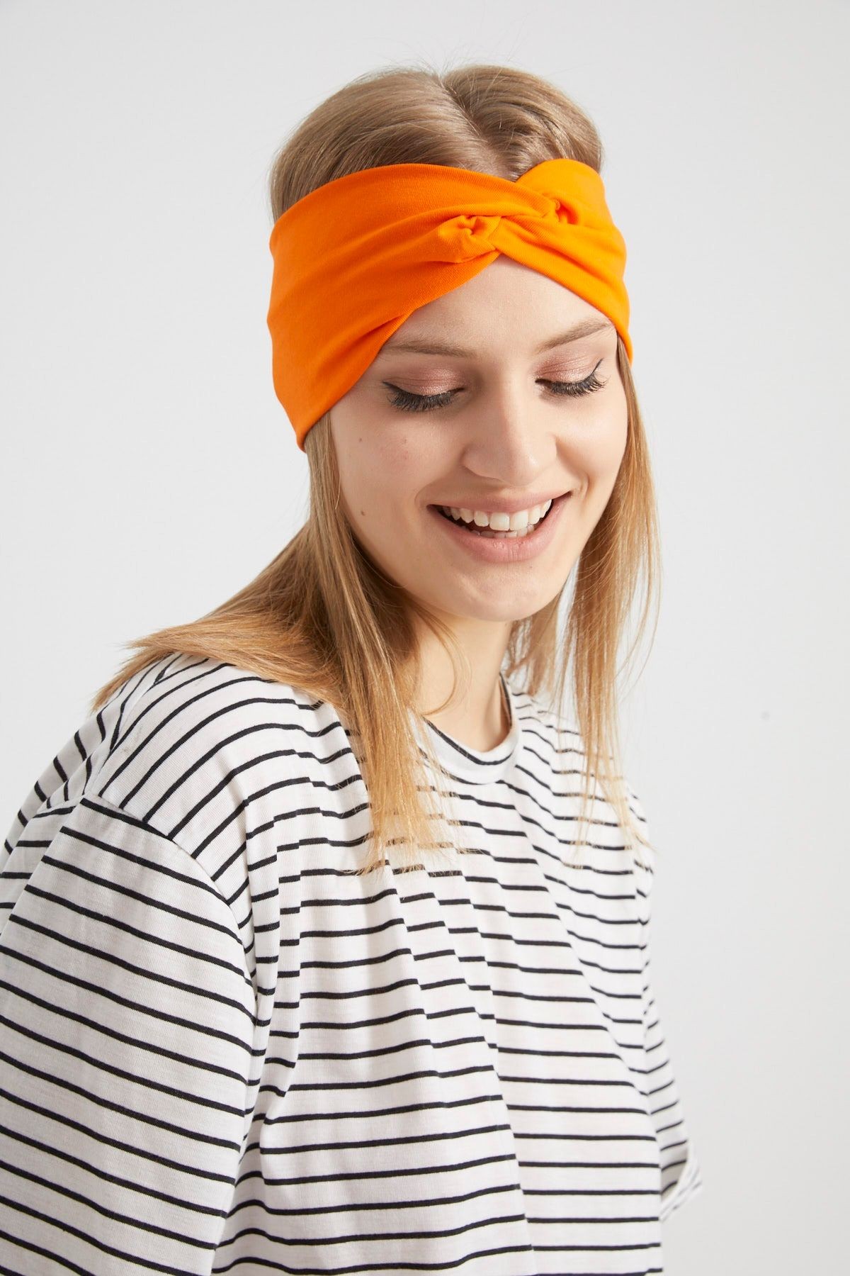 Stil Turuncu, Butik Tasarım Kadın Bandana Saç Bandı, Ekstra Yumuşak, Esnek, Doğal, Pamuklu Penye
