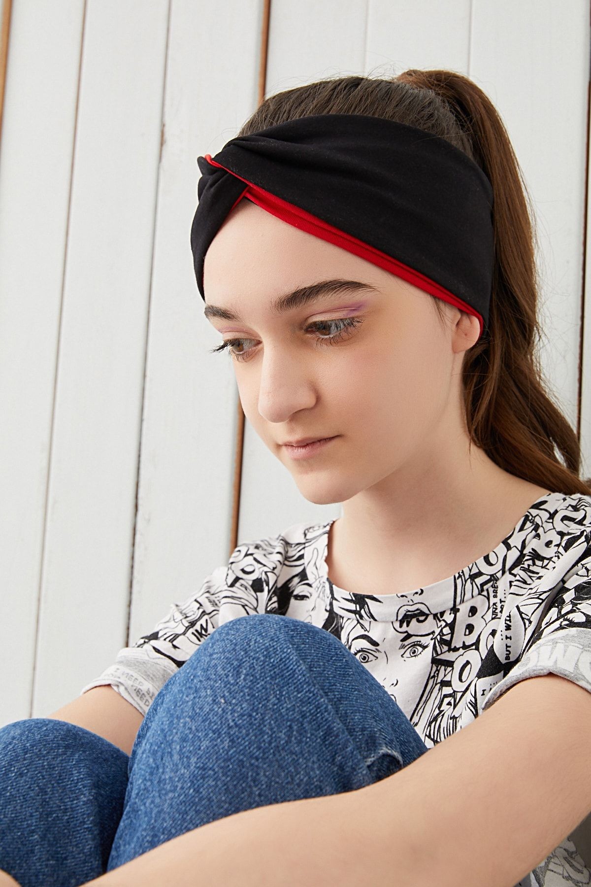 Çocuk Siyah Kırmızı Bandana